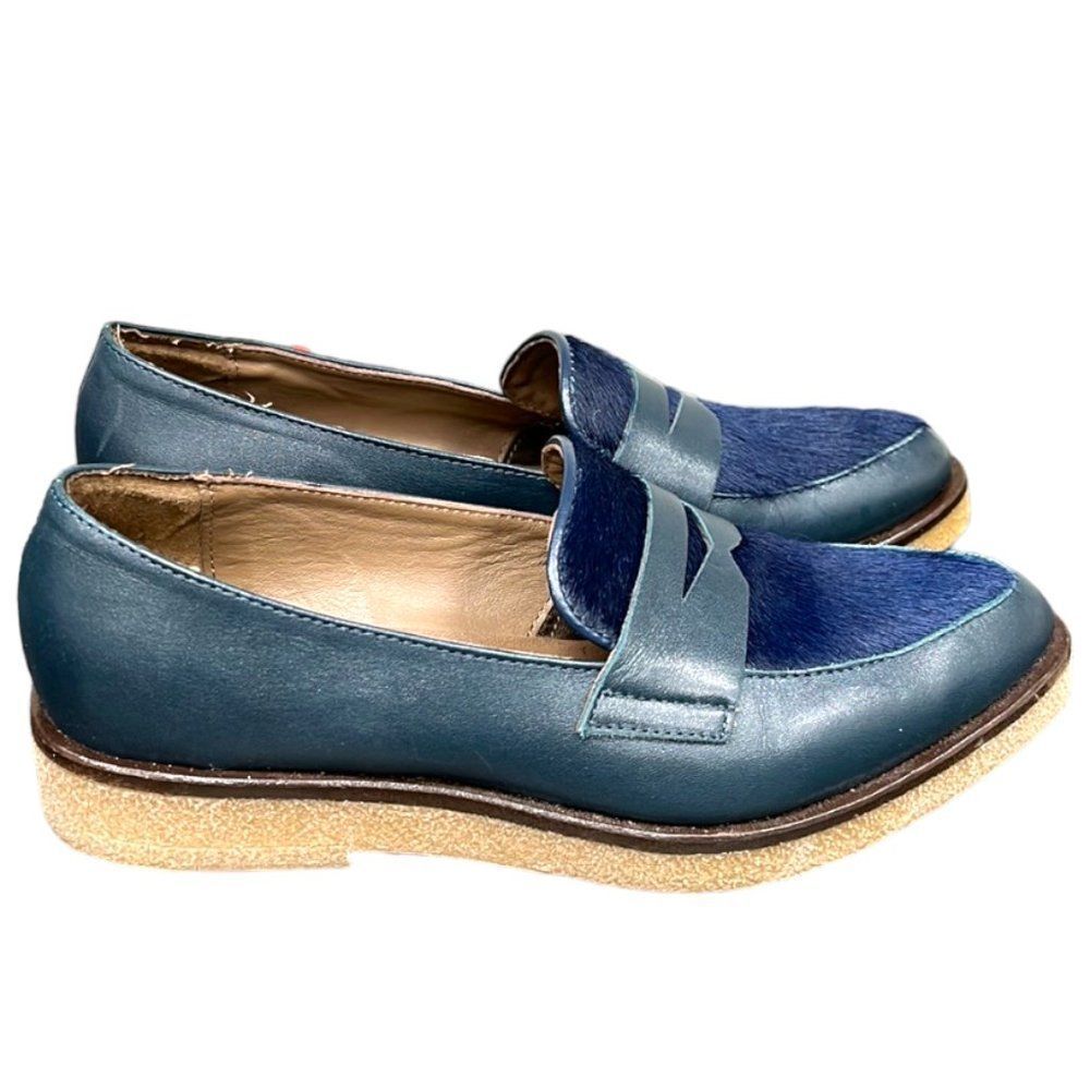 LiliMill Navy Blue Calf Hair Pointy Toe Casual Comfort Loafers Made‎ in I…